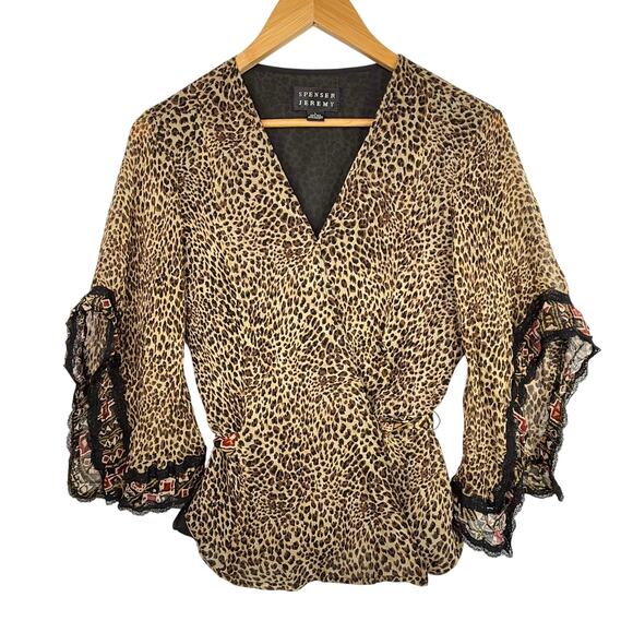 Spenser Jeremy 100% Silk Leopard Print Bell Sleeve Blouse - Picture 1 of 7